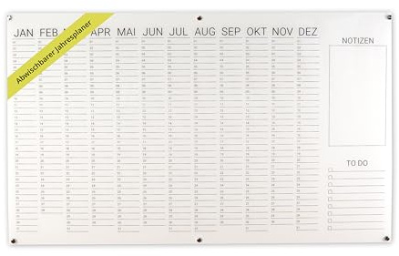 Jahresplaner Acryl - beschreibbar & abwischbar - Wandplaner und Familienplaner mit Abstandshaltern - ideale Haushalts- und Planungstafel für Eltern - Monatsplaner – Größe: 100x60 cm – Weiß