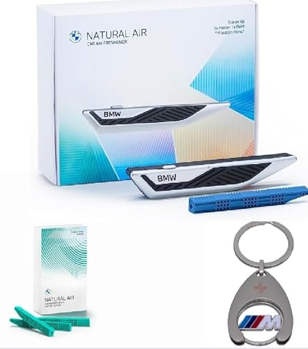 BMW Innenraumduft Set Natural Air Starter + Refill Trobical Forest + Schlüsselanhänger Einkaufschip Geschenkset Fan Geschenkidee