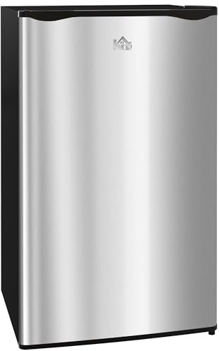 HOMCOM 91 Litre Freestanding Under Counter Fridge Freezer, Small Fridge with Chiller Box, Adjustable Thermostat, 47.5cm Wide, Silver Tone