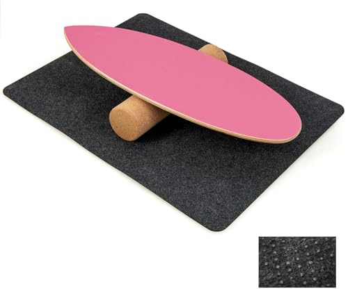 COSTWAY Balansbräda av trä, balansbräda, balanstränare trickboard för hemmet, inklusive korkroll, balanstavla pressad av 8 högkvalitativa trälager (Hot Pink)