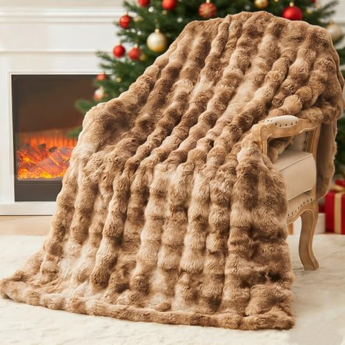 EMME Bubble Decke Sofa Kuscheldecke Kaninchen Plüsch Dicke Decke, Wohndecke Flauschig Sofaüberwurf Couchdecke, Fleecedecke, Flauschige Wohndecke für Couch