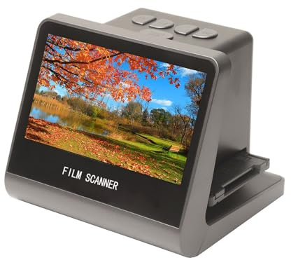 Annadue Película Digital y Escáner de Diapositivas con Pantalla LCD de 5 Pulgadas, Convierte 135 126kpk 110 Film Super8 Slide Monocromático a Digital, Incorporado en la Memoria de 16