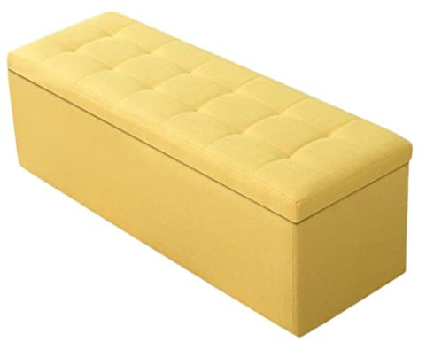 Große Ottomane mit Aufbewahrungsbox, Leinenstoff, Klappbank, Hocker mit gepolstertem Sitz, extra Stauraum, Pouf für Wohnzimmer, Flur und Schlafzimmer, 40 x 40 x 40 cm, Gelb