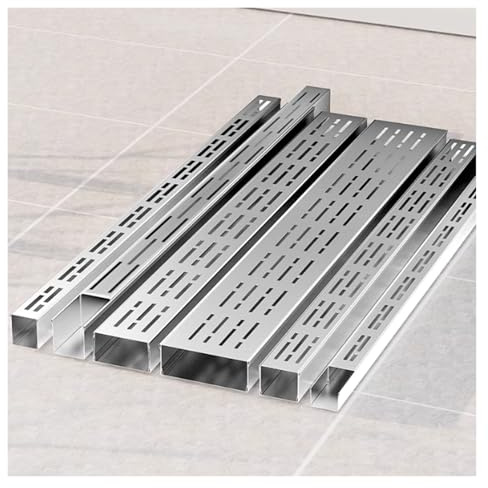Slimline Terrassenablaufrinne aus 304 Edelstahl, anpassbare flache Ablaufgraben-Sets für Pool, Pavillon, Garten und Küche, abnehmbare Abdeckung, Gitterrost (7 x 3 x 100 cm)