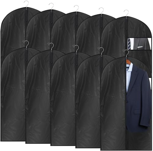 10pcs 40 Suit Cover Bags for Men Garment Bags for Hanging Clothes & 5pcs Coat Hanger Suit Bag for Closet Storage or Travel Clear Window Clothes Cover for Suits Coats Shirt Jackets Skirts