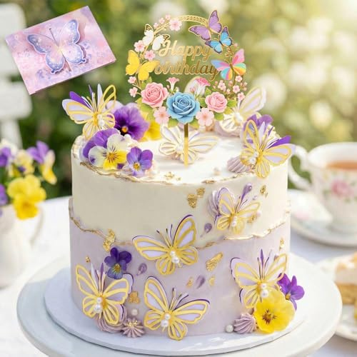 11 Stück Schmetterlinge Torten Deko,3D Butterfly Schmetterlinge Deko Torte,Cake Topper Geburtstag,Tortendeko Mädchen,für Hochzeit,Party,Happy Birthday Torten & Cupcakes (Lila)