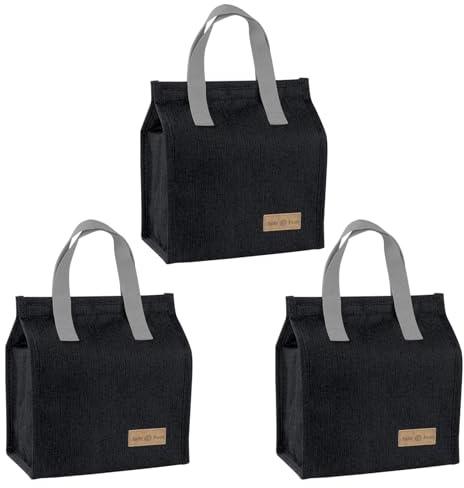 gelugee Insulated Lunch Bags for Women & Men - 3 Pack Reusable Leak-Proof Lunch Box for Adults Kids: Small Cooler Bag for Work School Picnic Travel（Black,8L）