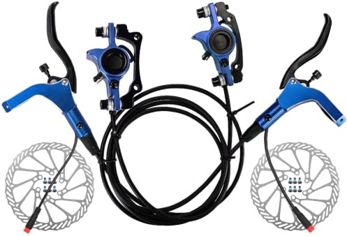 Set freni a disco idraulici, anteriore sinistro 89 cm e posteriore destro 157 cm, set freni idraulici per bici elettrica in lega di alluminio con rotori da 160 mm (Blue)