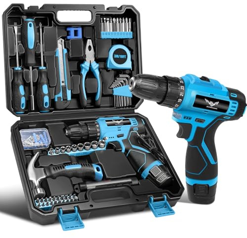 JENABOM Tool Kit: 146-Piece DIY Set with 12V Cordless Drill, Electric Drills & Hand Tools for Home | With Portable Toolbox, Hand Tools for Home Repair, DIY Projects & Daily Use, Gift for Women & Men