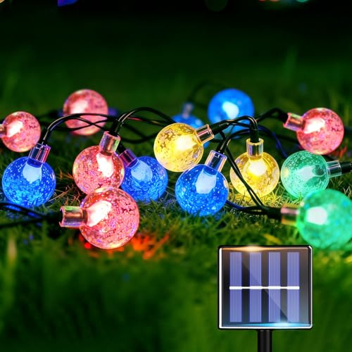 Molicar Solar Lichterkette aussen 12M mit Kugeln, LED Solarlichterkette außen wetterfest, Outdoor Garten Lichterkette für Terrasse & Balkon (Bunt)