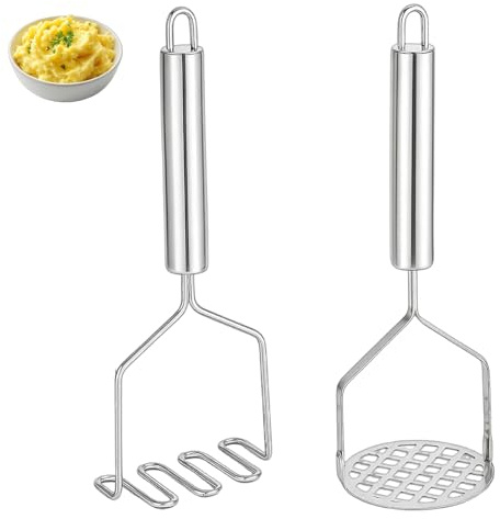 Kartoffelstampfer Edelstahl, 2 Stück Set Mit Runden Und Linienförmigen Stampfern, Praktische Küchenutensilien Für Kartoffelbrei Und Mehr, Robustes Design Für Kartoffelpüree, Gemüse & Avocado