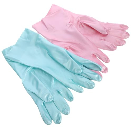 SAFIGLE Dish Washing Gloves 2 Pairs Medium Waterproof Rubber Kitchen Gloves with Flock Lining Thickened Household Cleaning Mittens for Dishwashing and Laundry