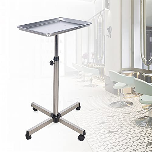Carrello da parrucchiere regolabile in altezza 70 – 103 cm, in alluminio e acciaio inox, con 4 ruote, carrello da parrucchiere con grande ripiano 45 x 33 cm, ideale per parrucchieri e barbieri