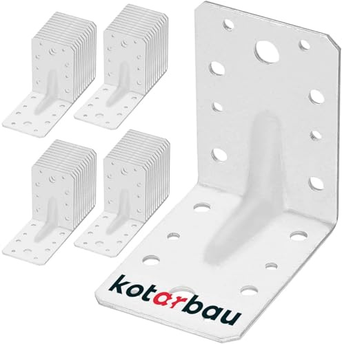 KOTARBAU® Winkelverbinder 90x90x65 mm, Winkel Metall mit Sicke, 50er Set | Schwerlastwinkel für Holzbalken, Metallwinkel 90 Grad, Balkenverbinder, Holzverbinder, Stahlwinkel verzinkt, Silber