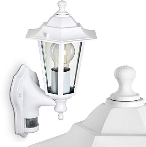 HOFSTEIN Außenwandleuchte Loria, Außenwandlampe aus Metall/Glas in Weiß/Klar, Wandleuchte Up im Retro/Vintage/Landhaus-Design, E27, IP44, Eingangsbereich, Terrasse, Haustür, Hof