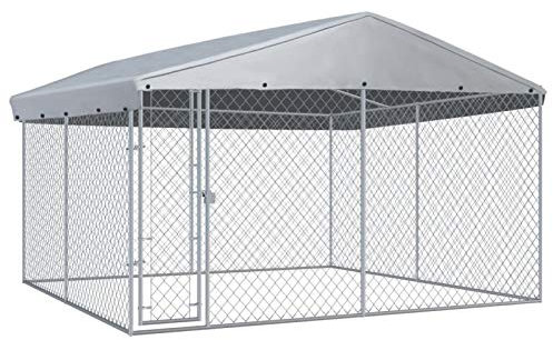 Festnight Outdoor Hundezwinger mit ?berdachung Hundehütte Hundek?fig Hundehütte Hundehaus Tierlaufstall Freilaufgehege Verschlie?bares Riegelsystem für Hunde 382x382x225 cm