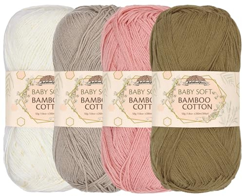 JubileeYarn Baby Soft Bamboo Cotton Yarn - 50g/Skein - Shades of Neutral Tones - 4 Skeins