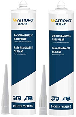 wamovo® Dichtstoff SEAL441 für Wohnwagen, Wohnmobil, Boot | 620 ml | Grau, Weiß, Schwarz | Dichtmasse (2x Grau)