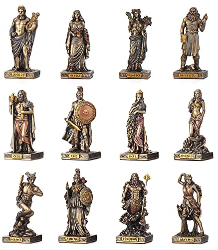 Veronese Design Bronze Finished 12 Olympians Greek Pantheon Miniature Statue Set