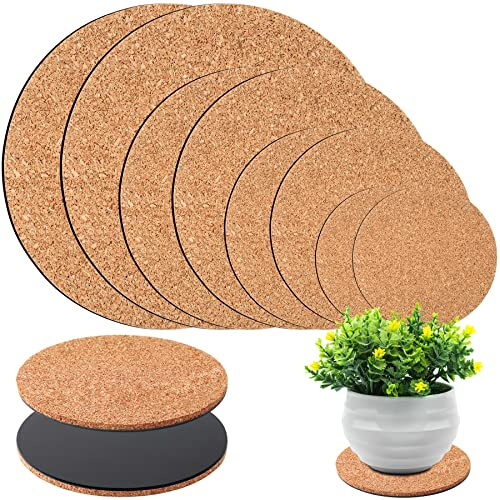 Untersetzer aus Kork, rund, für Pflanzen, Haus, Garten, Innenbereich, Töpfe, Bastelprojekte, 8 Stück in 4 Größen (10,2 cm, 15,2 cm, 20,3 cm, 25,4 cm)