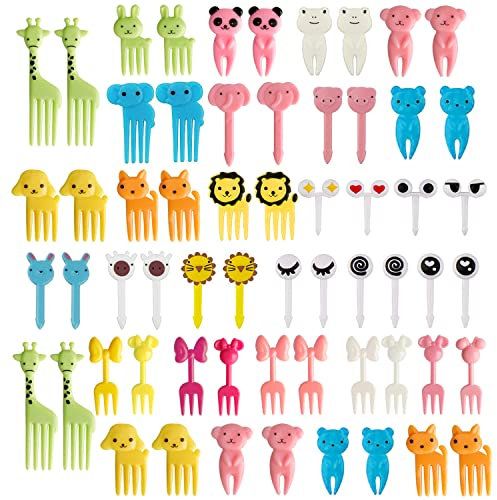 60 Stück Tiere Obstgabeln aus Kunststoff, 8 Größen Mini Gabel Piekser Fingerfood Picks Obst Gabeln Wiederverwendbar Obst Zahnstocher für Lunch-Box Party Nachmittagstee Geburtstagsfeier