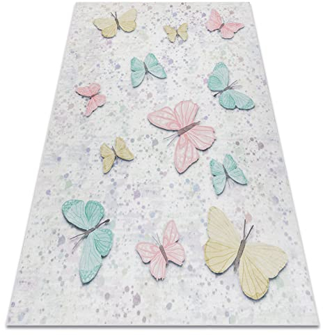 rugsx Bambino Kinderteppich mit Muster „Schmetterlinge” - Waschbar, Anti-Rutsch, Creme 160x220 cm