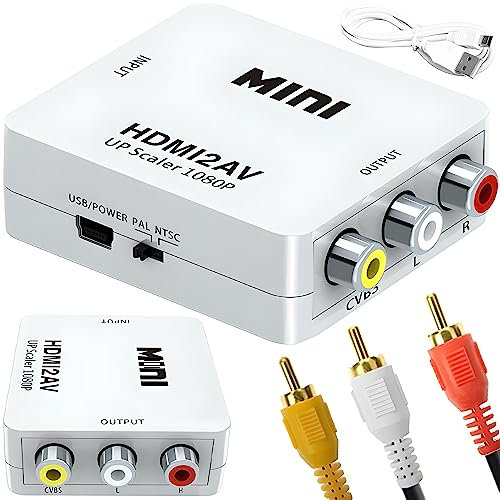 Retoo Convertitore da HDMI a RCA / RCA – Adattatore composito HDMI a 3RCA CVBS con cavo di ricarica USB per Wii, Xbox, N64, TV, DVD, Ps3, PC, VCR, PAL, NTSC e DVD