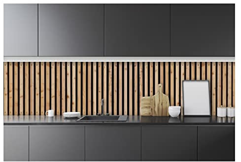 WallArena - Vlies Fototapete Küche Abwaschbar Holzoptik Küchentapete 250x60 - Fototapeten - Tapeten - für Wohnzimmer Schlafzimmer - Vliestapete Wandtapete Tapete 3D Effekt- inkl. Kleister