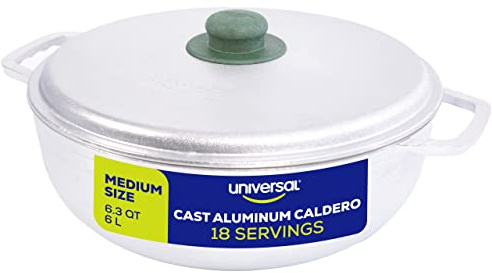 Universal (Medium Size) Caldero 18 Cups - 6.3 QT / 6 L, Stainless Aluminum Pot, Even Heat Distribution and Fast Cooking Dutch Oven Pot, Ergonomic Handles, Ideal for Rice, French Fries, and More