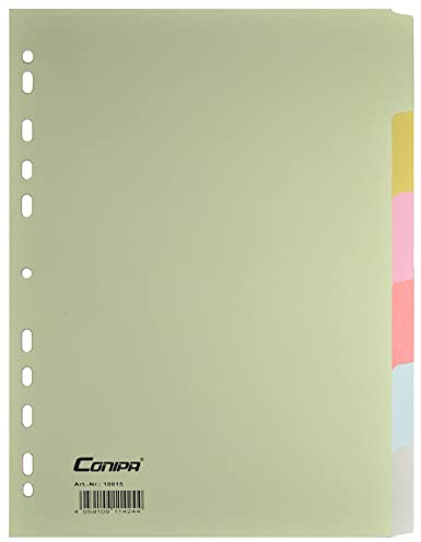 Conipa Trennblätter für Ordner A4, 6 Farben Register, 1er Set, Grün | Farbige Registerblätter mit 6 überstehenden Tabs und Universallochung, beschriftbar, Made in Germany