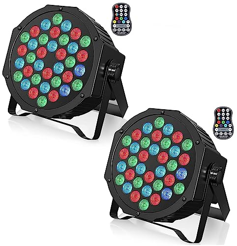 ZonQoonz 2PCS RGB 36 LED Par Strahler Akku, Wiederaufladbar LED Bühnenlicht Scheinwerfer mit Fernbedienung 7 Beleuchtung Modi for DJ Disco Partylicht Bühnenlicht