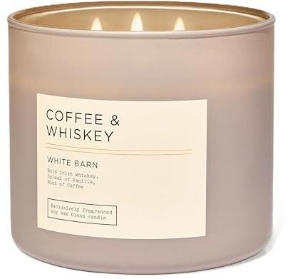 White Barn-Bath & Body Works- Coffee and Whiskey Candle 3 Wick EDT 14.5 OZ Burns 25-45 Hours