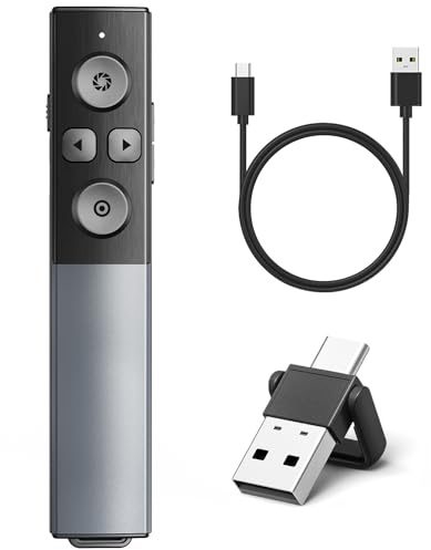 Clicker remoto inalámbrico USB tipo C 2 en 1, recargable para presentaciones de PowerPoint, Google Slide Advancer Slideshow Presnetation Clicker (aleación de aluminio)