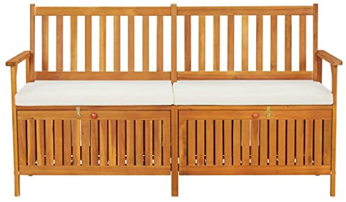 TJROO Gartenbank 170 x 63 x 84 cm, Weiß, Creme, Massivholz aus Akazienholz, Gartenbank, Gartenbank, Holz, Gartenbank, Outdoor-Möbel, Outdoor-Möbel