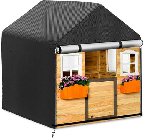 Funda Protectora Casas de Juegos para Niños Impermeable,(148×113×128cm)Cubierta Casa de Juegos Anti Viento,Cover Case Casas de Juegos para Niños con Cordón y Cremallera,420D (Negro)