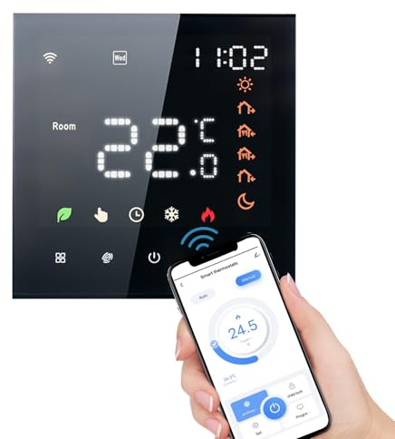 HUIOP Smart Thermostat,Smart WiFi Thermostat Voice Control 16A Digital Programmable LCD Display Touchscreen Underfloor Heating Temperature Controller Digital Intelligent Wall Thermostat for Electric H