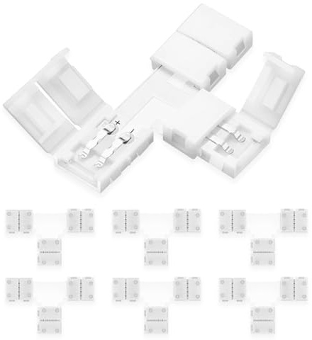 UBRAVE Conectores de luz LED,6 pcs 2-Pin Conector clip para conexión de tira LED SMD3528/2835 de 8mm,Conector de Barra de Luz LED, Clip Conector Rápido Cinta LED,No se Necesita Soldadura, Forma T