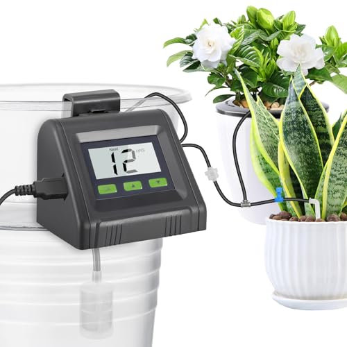 Self Watering System - Automatic Drip Irrigation Kit with Timer, Adjustable Watering Frequency, LED Display, Powered by 5V USB or Battery