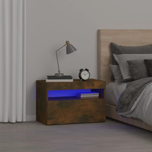 ZEYUAN Nachttisch mit Leuchten, Nachtschrank, Nachtkonsole, Bedside Tables, Nachtkästchen, Beistellschrank, Nachtkommode, Nightstand, Räuchereiche 60x35x40 cm