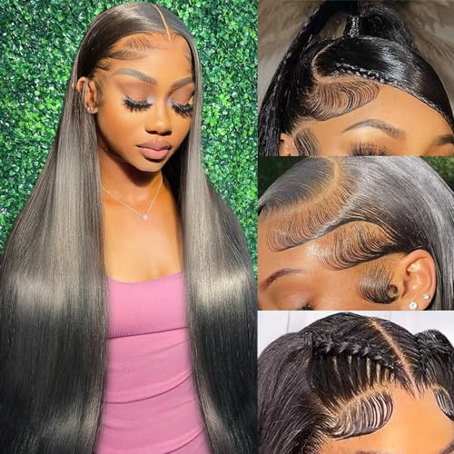 UKOWN 13x6 Lace Front Wigs Human Hair 28 Inch Straight HD Transparent Lace Front Wigs Human Hair Pre Plucked Natural Color 200 Density With Baby Hair for Women