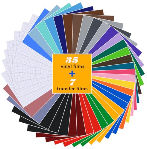 OctBird Hojas de Vinilo de Transferencia 42Pzs, 35 Hojas Vinilo para Textil, 7 Hojas de Transferencia, Lámina de Transferencia Textil Autoadhesiva Vinilo de Transferencia de Calor, 30,5 x 20,5 cm