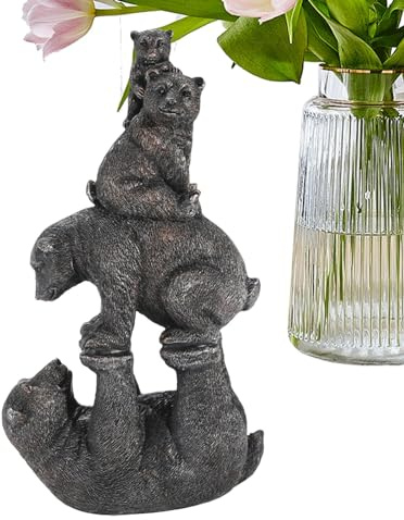 Björn familjefigurer, björnfamiljestatyer, björnfamilj skulpturer, harts staplad björn mamma pappa och 2 ungar staty, bordsfigur för heminredning, djurstaty för gård trädgård gräsmatta uteplats