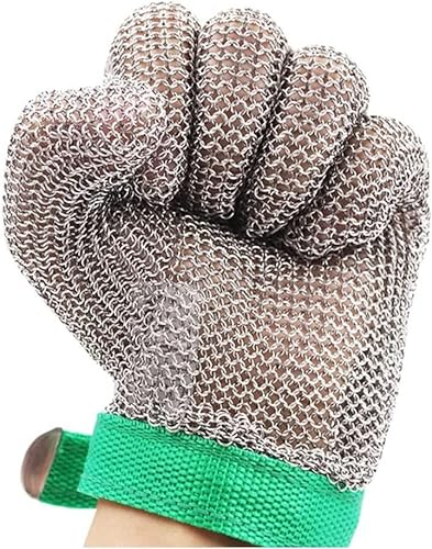 JvFbjLF Gants Anti-coupures Gants de Cuisine résistants aux coupures, Protection de Niveau 9, Gants d'armure de chaîne en métal de sécurité Alimentaire, 2 PCS(M/210mm)