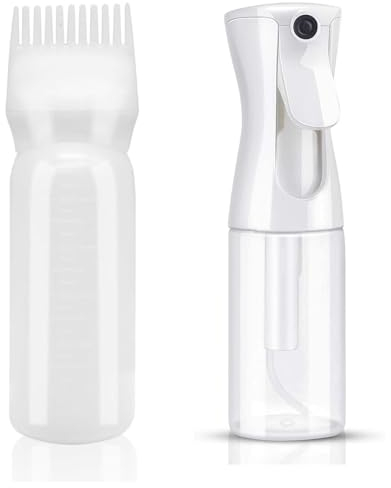 2 PCS Hair Oil Applicator Bottle, Hair Applicator Bottle, Root Comb Applicator Bottle and Continuous Spray Bottle, Portable Plastic Hair Dye Oil Applying Applicator with Graduated Scale, 200ml(white)