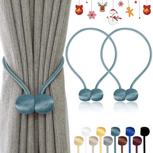 TopHomer Magnetic Curtain Tie Backs 2 Pack - 10 Colour Options | No-Drill Installation for All Room Types (Blue)