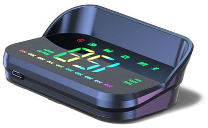 AMROOLOO Auto Head-Up Display HUD Digitaler Tachometer GPS Tachometer Universal KMH und MPH mit Kompass Geschwindigkeitswarnung Multifunktionales Display USB Schnittstelle Plug & Play für alle Fahrze