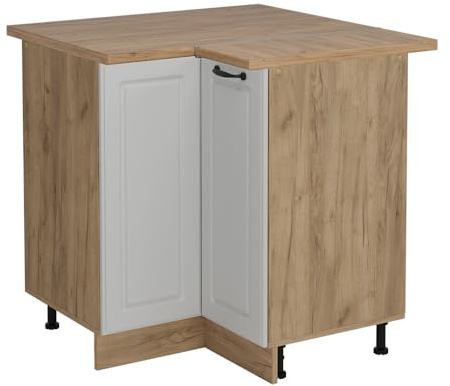 Vicco Eckunterschrank R-Line, Weiß Landhaus, 75.6 cm, AP Eiche, zur freien Kombination innerhalb modularer Küchensysteme