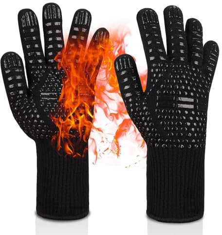 2 guanti da barbecue, guanti da forno, resistenti al calore, fino a 800 °C, guanti da cucina in silicone antiscivolo per grigliare, barbecue, cottura, saldatura, colore nero, una coppia