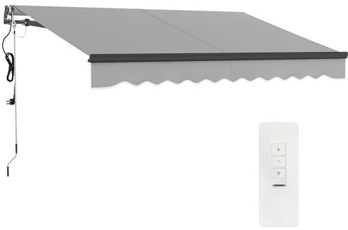 Outsunny 3 x 2.5m Electric Awning with Remote Controller, Aluminium Frame DIY Retractable Awning, UV30+ Sun Shade Canopy for Garden Patio Deck Door Window, Light Grey