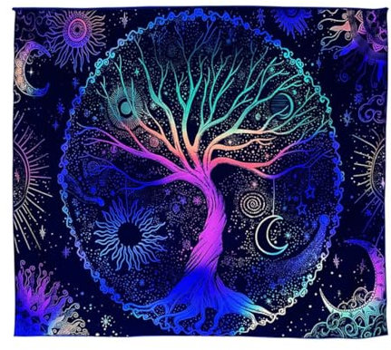 Arazzo Albero della, 1 pezzo, Albero della Vita Arazzo da Parete, Arazzo da Parete Fasi Lunari, Mandala Psichedelico da Parete per Soggiorno, la Camera da Letto, Multicolore, 100 * 150CM